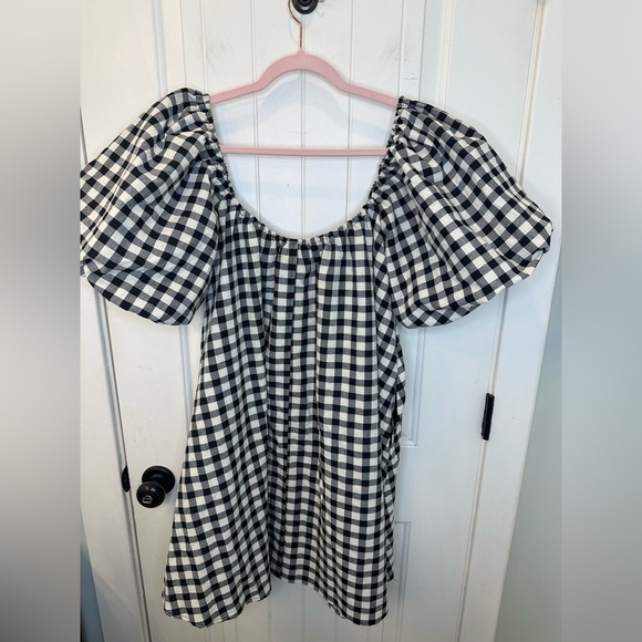 NWT Zoco “Ari” Black & Cream Gingham Puff Sleeve Mini Dress with Pockets Size S - Picture 7 of 7